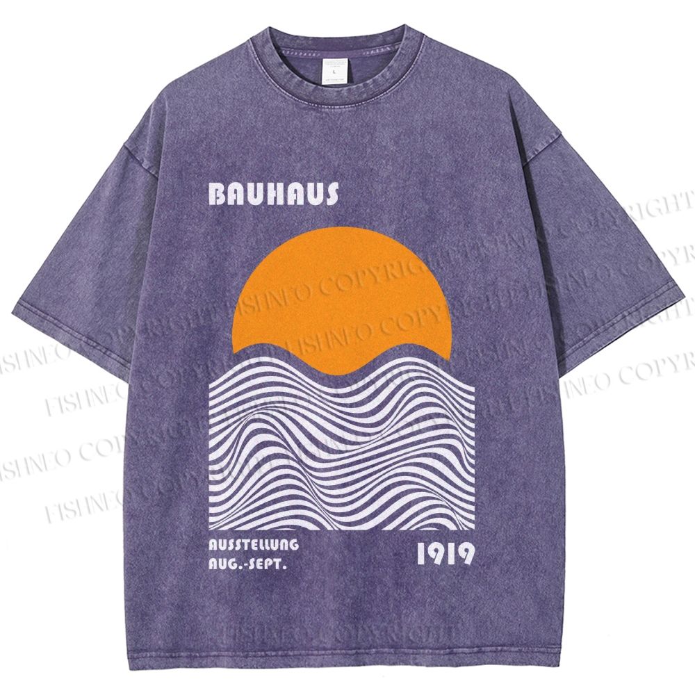 Unisex Bauhaus Sunset Printed Washed Tee
