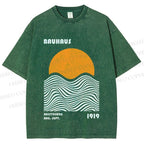 Unisex Bauhaus Sunset Printed Washed Tee