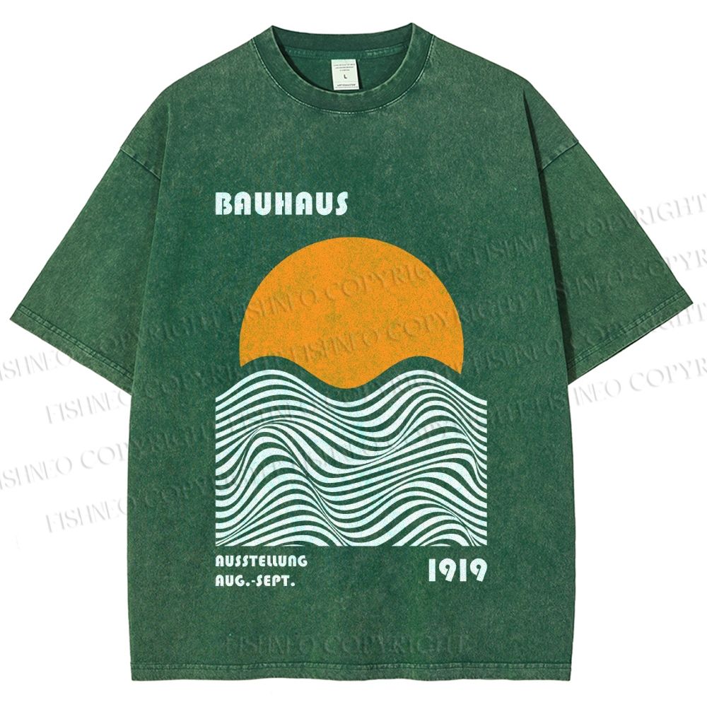 Unisex Bauhaus Sunset Printed Washed Tee