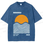 Unisex Bauhaus Sunset Printed Washed Tee