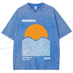 Unisex Bauhaus Sunset Printed Washed Tee