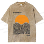 Unisex Bauhaus Sunset Printed Washed Tee
