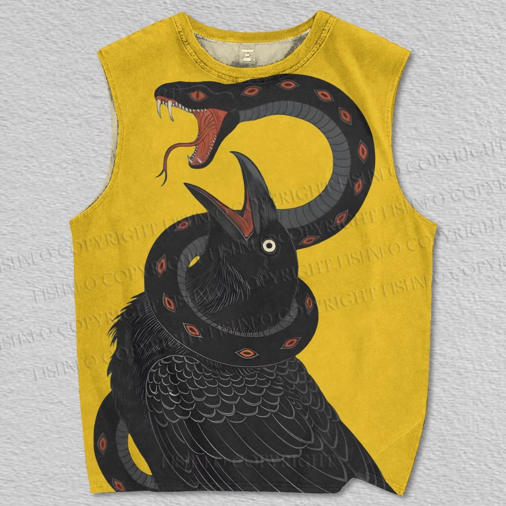 Unisex Vintage Crow With Snake Printed Tank Top