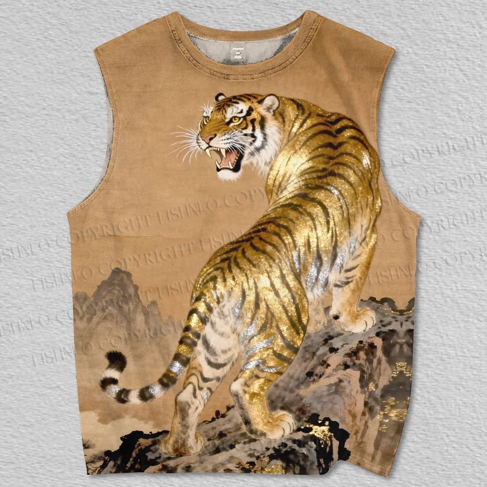 Unisex Vintage Tiger Sparkling Printed Tank Top