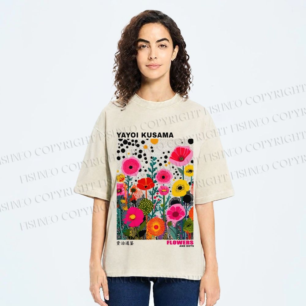 Unisex Yayoi Kusama Flower Printed Washed Tee