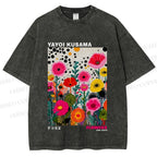 Unisex Yayoi Kusama Flower Printed Washed Tee