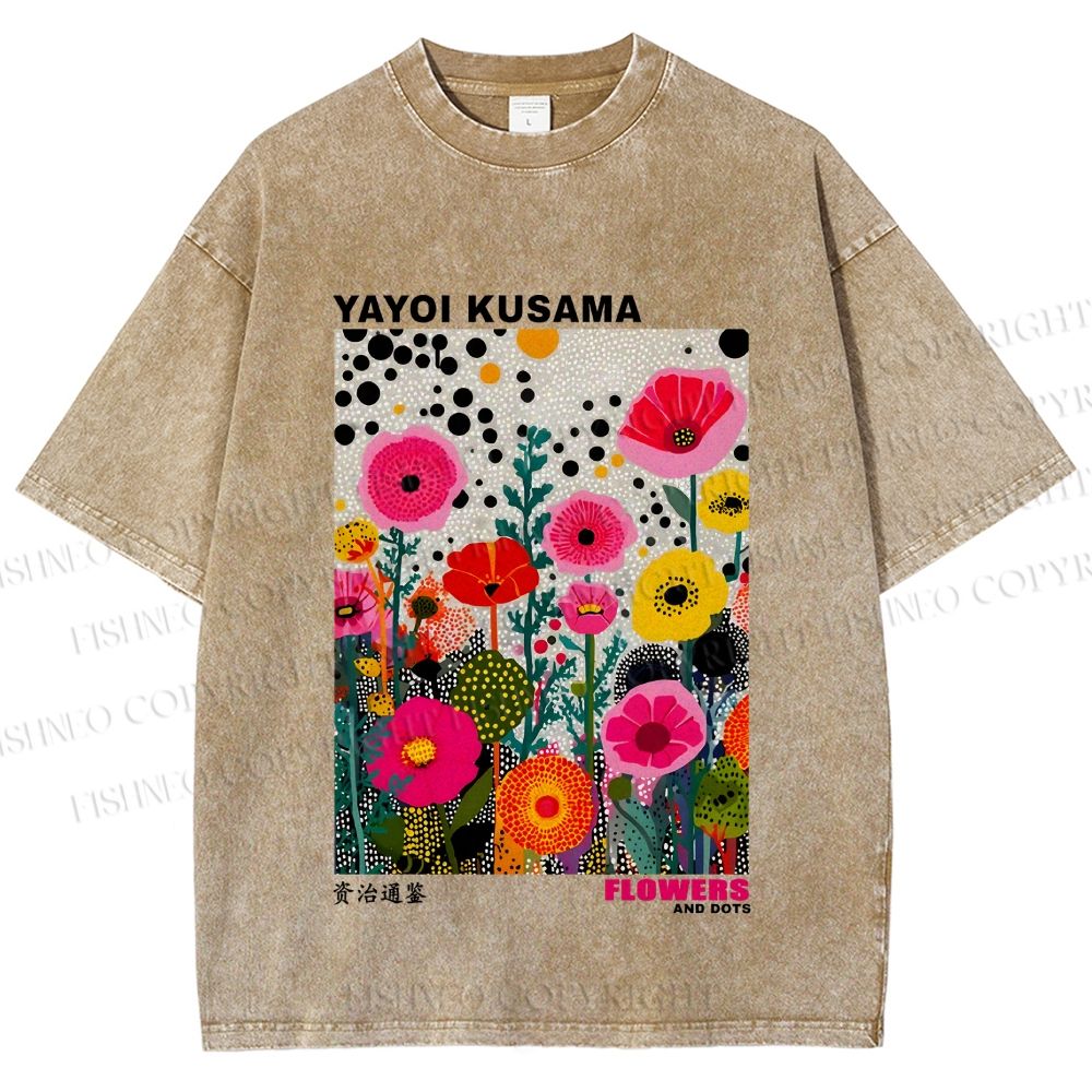 Unisex Yayoi Kusama Flower Printed Washed Tee