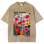 Unisex Yayoi Kusama Flower Printed Washed Tee