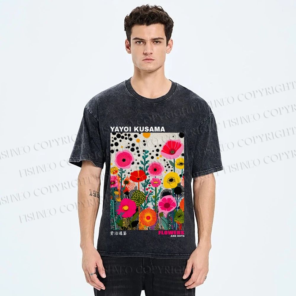 Unisex Yayoi Kusama Flower Printed Washed Tee