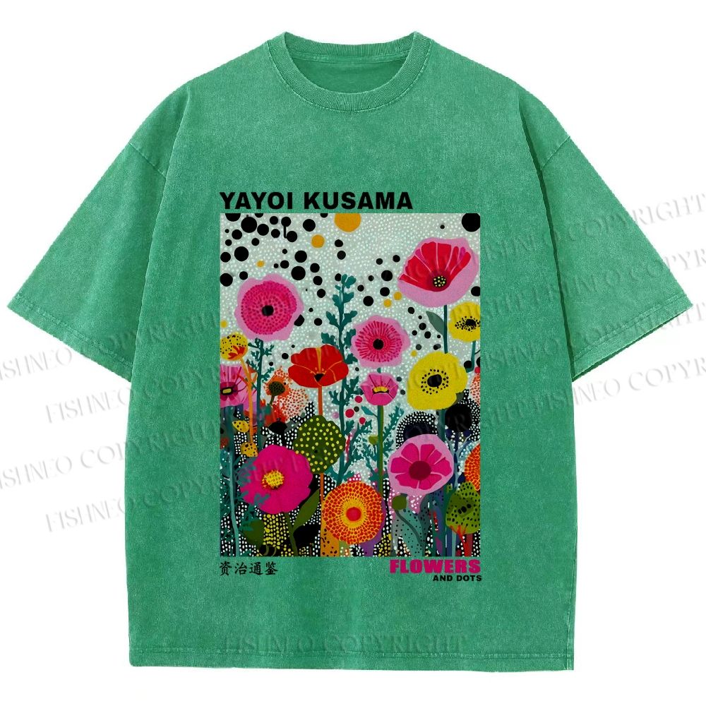 Unisex Yayoi Kusama Flower Printed Washed Tee
