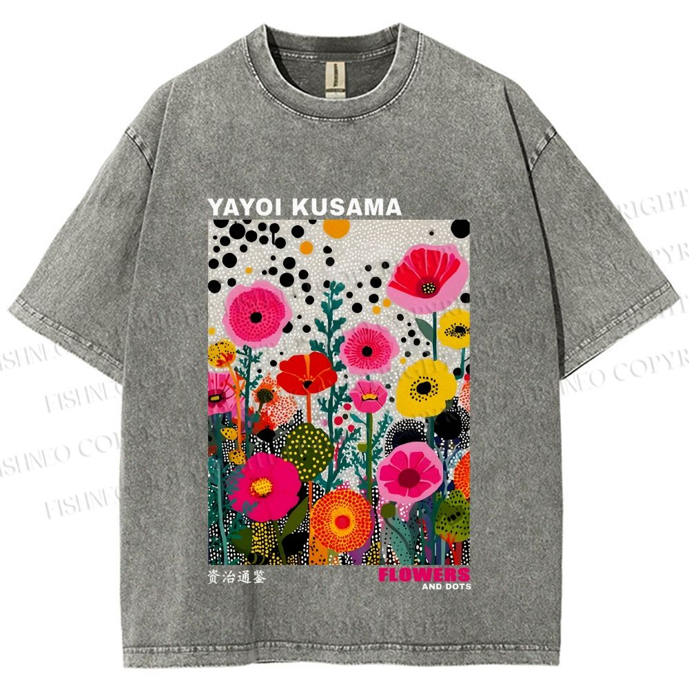 Unisex Yayoi Kusama Flower Printed Washed Tee