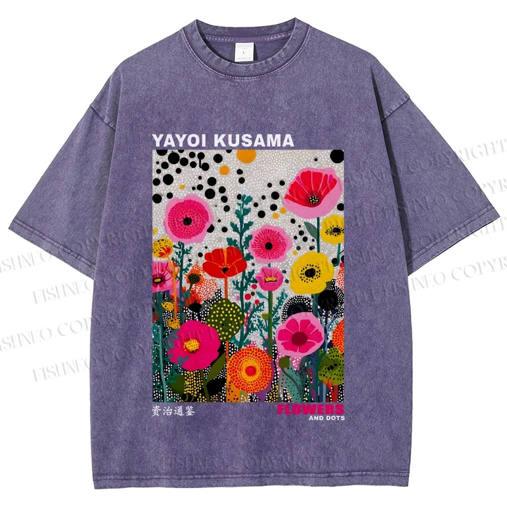 Unisex Yayoi Kusama Flower Printed Washed Tee