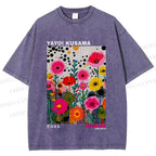 Unisex Yayoi Kusama Flower Printed Washed Tee