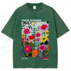 Unisex Yayoi Kusama Flower Printed Washed Tee