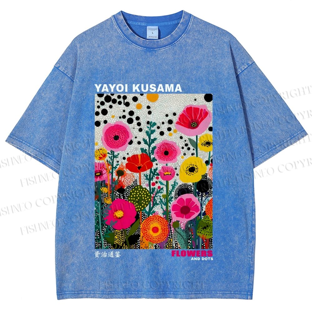 Unisex Yayoi Kusama Flower Printed Washed Tee