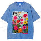 Unisex Yayoi Kusama Flower Printed Washed Tee