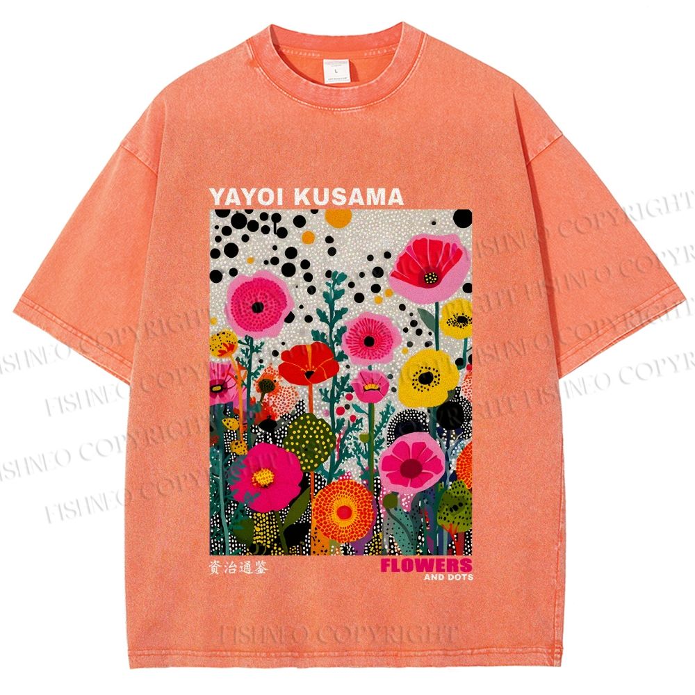 Unisex Yayoi Kusama Flower Printed Washed Tee