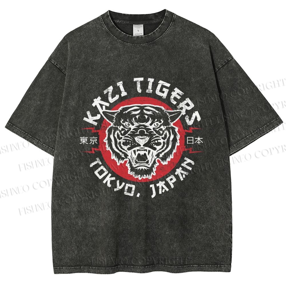 Unisex Japan Tokyo Tiger Printed Washed Tee