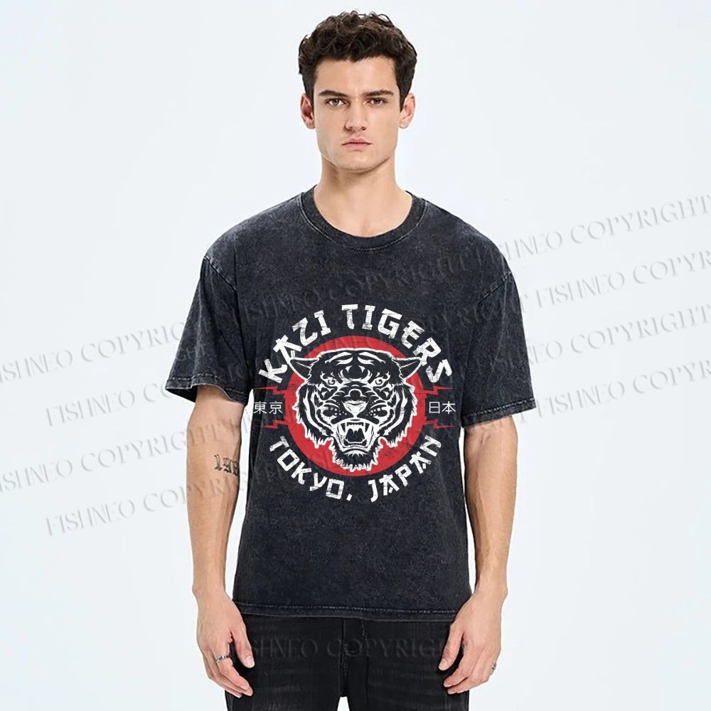 Unisex Japan Tokyo Tiger Printed Washed Tee