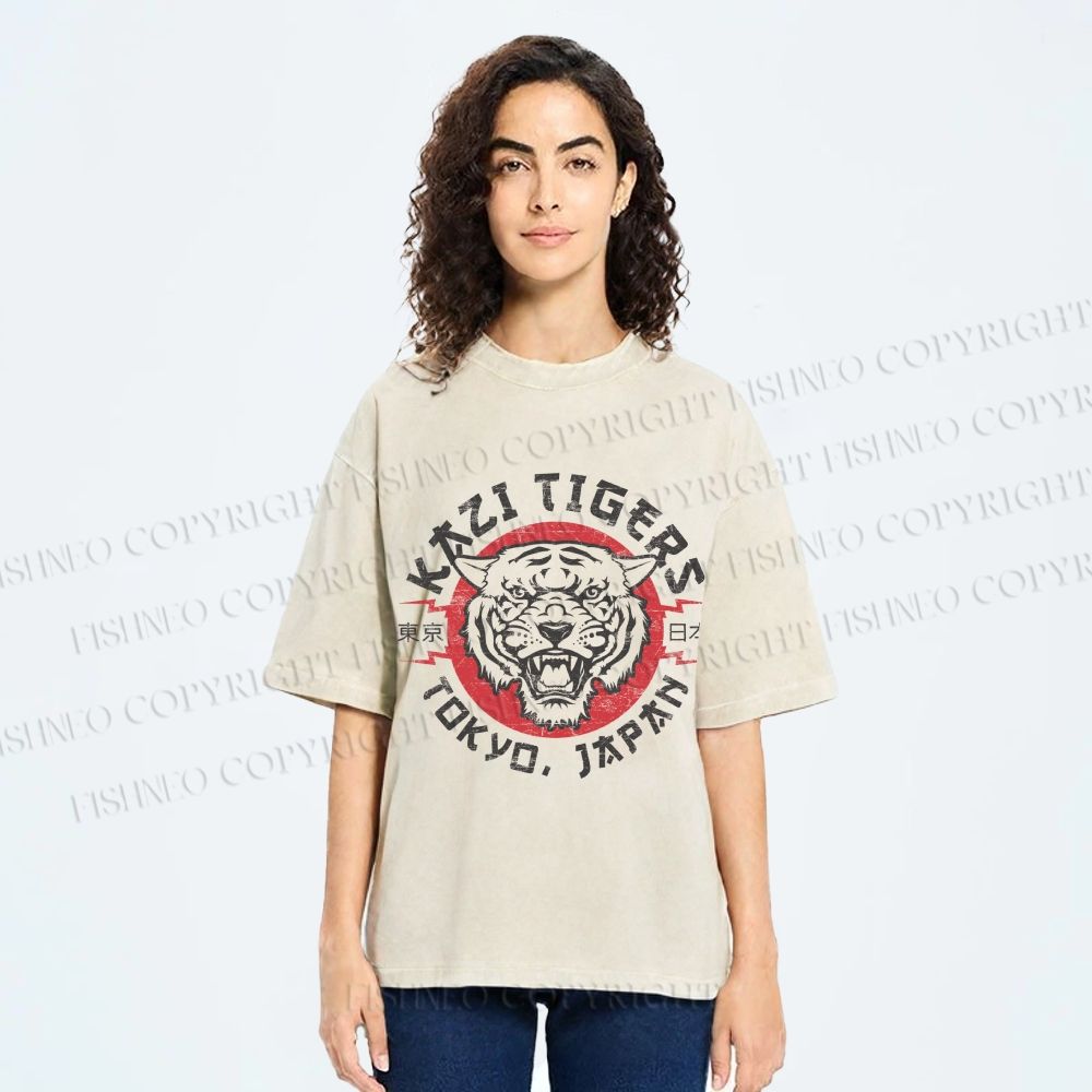 Unisex Japan Tokyo Tiger Printed Washed Tee