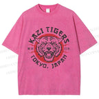 Unisex Japan Tokyo Tiger Printed Washed Tee