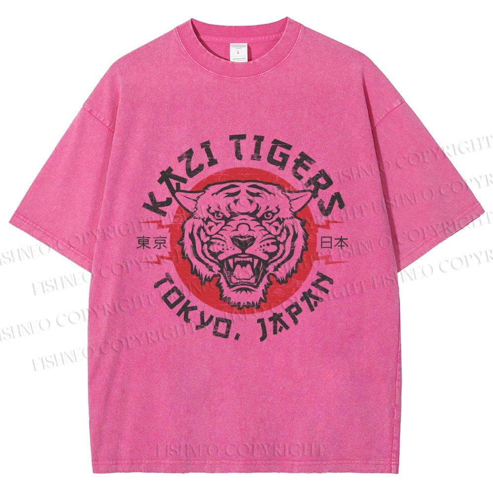 Unisex Japan Tokyo Tiger Printed Washed Tee