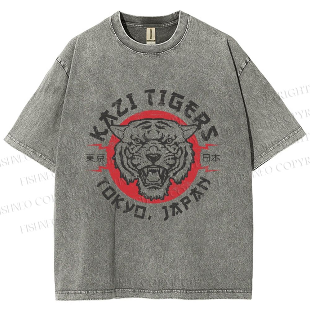 Unisex Japan Tokyo Tiger Printed Washed Tee