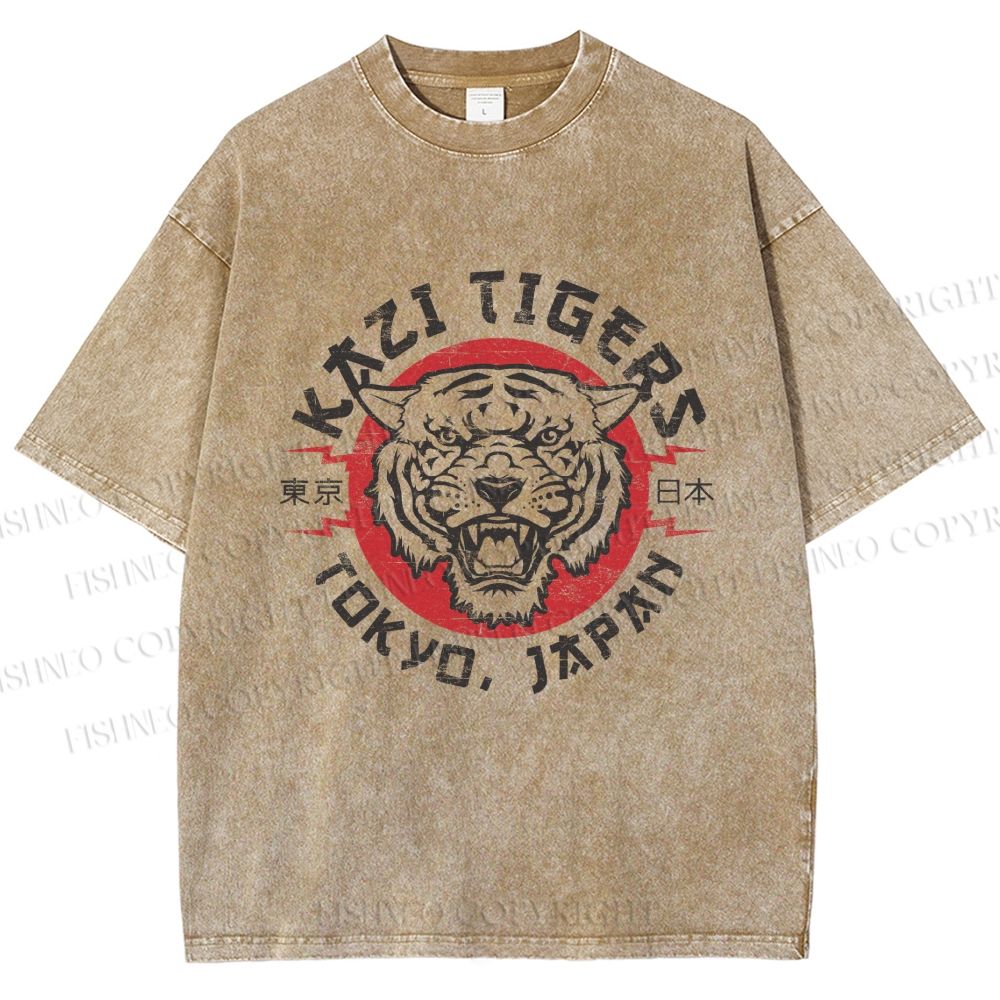 Unisex Japan Tokyo Tiger Printed Washed Tee