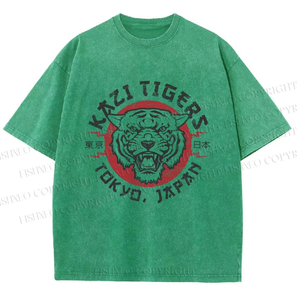 Unisex Japan Tokyo Tiger Printed Washed Tee