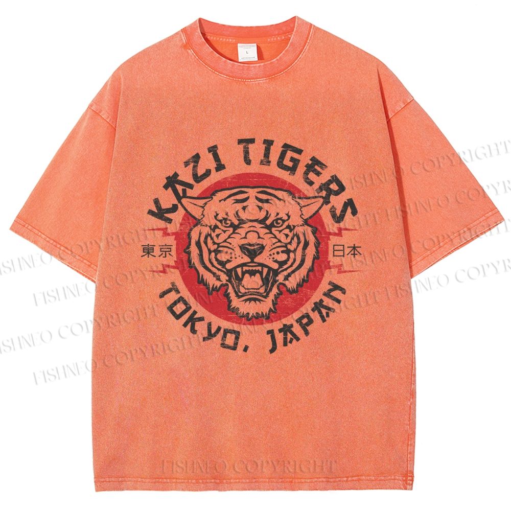 Unisex Japan Tokyo Tiger Printed Washed Tee