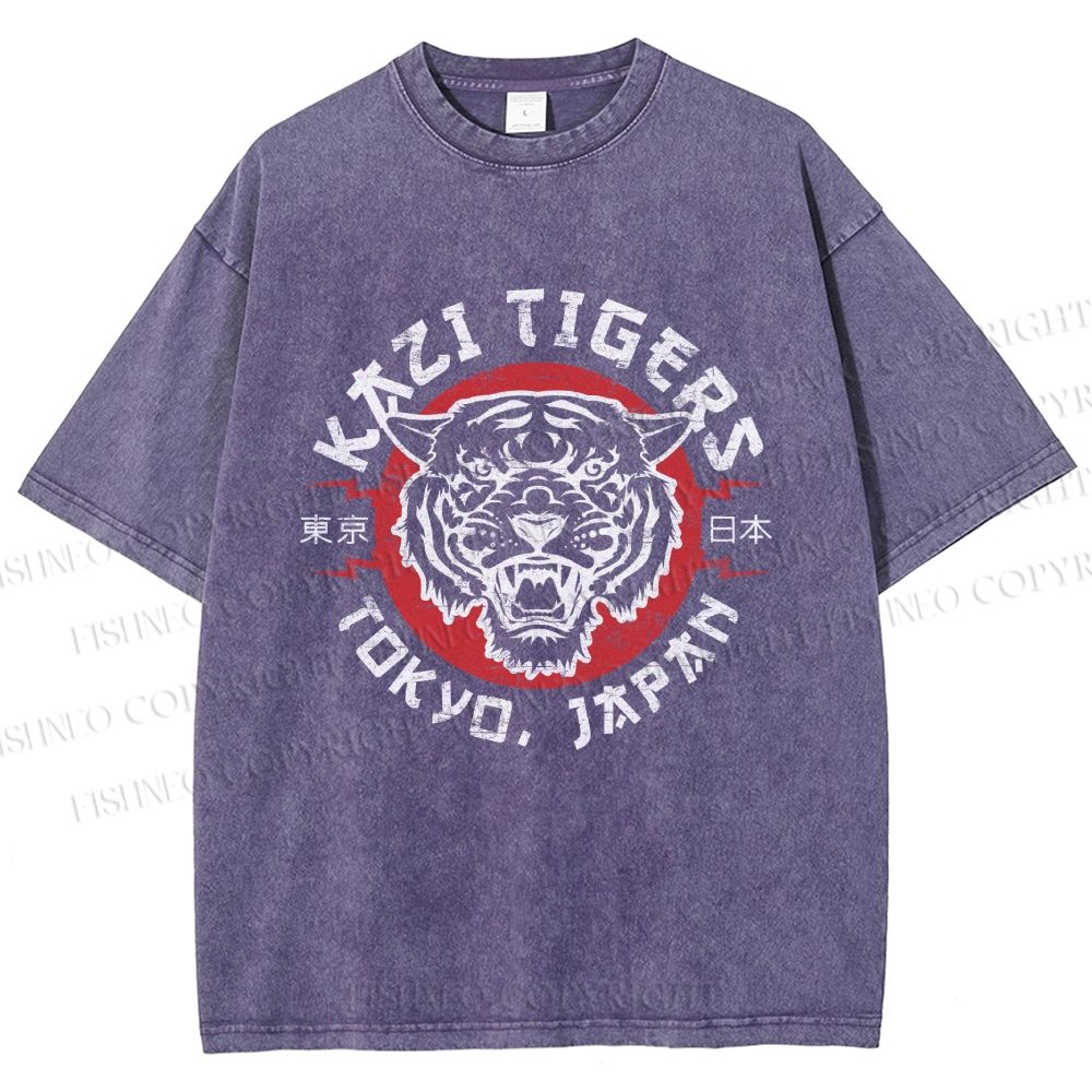 Unisex Japan Tokyo Tiger Printed Washed Tee