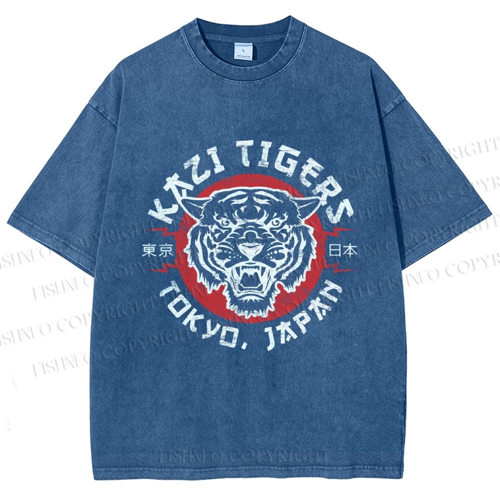 Unisex Japan Tokyo Tiger Printed Washed Tee