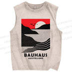 Unisex Bauhaus Wave And Sunset Printed Washed Tank Top