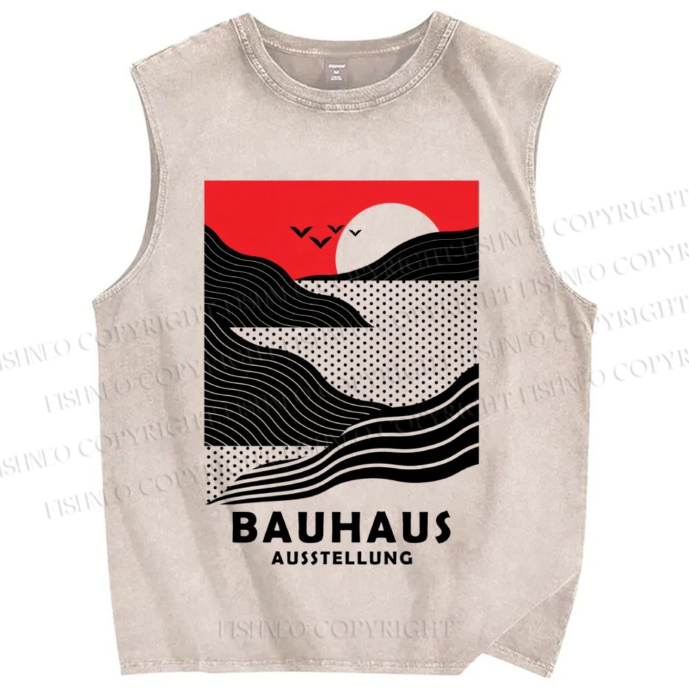 Unisex Bauhaus Wave And Sunset Printed Washed Tank Top
