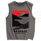Unisex Bauhaus Wave And Sunset Printed Washed Tank Top