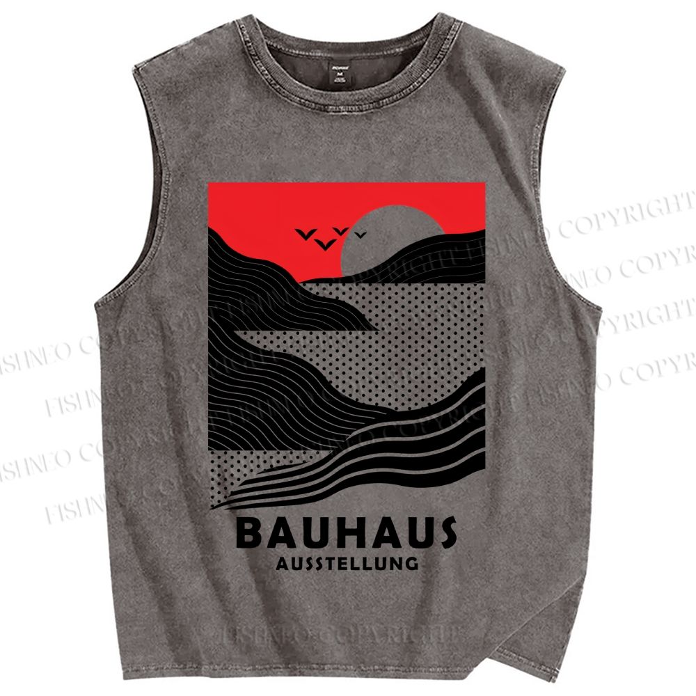 Unisex Bauhaus Wave And Sunset Printed Washed Tank Top
