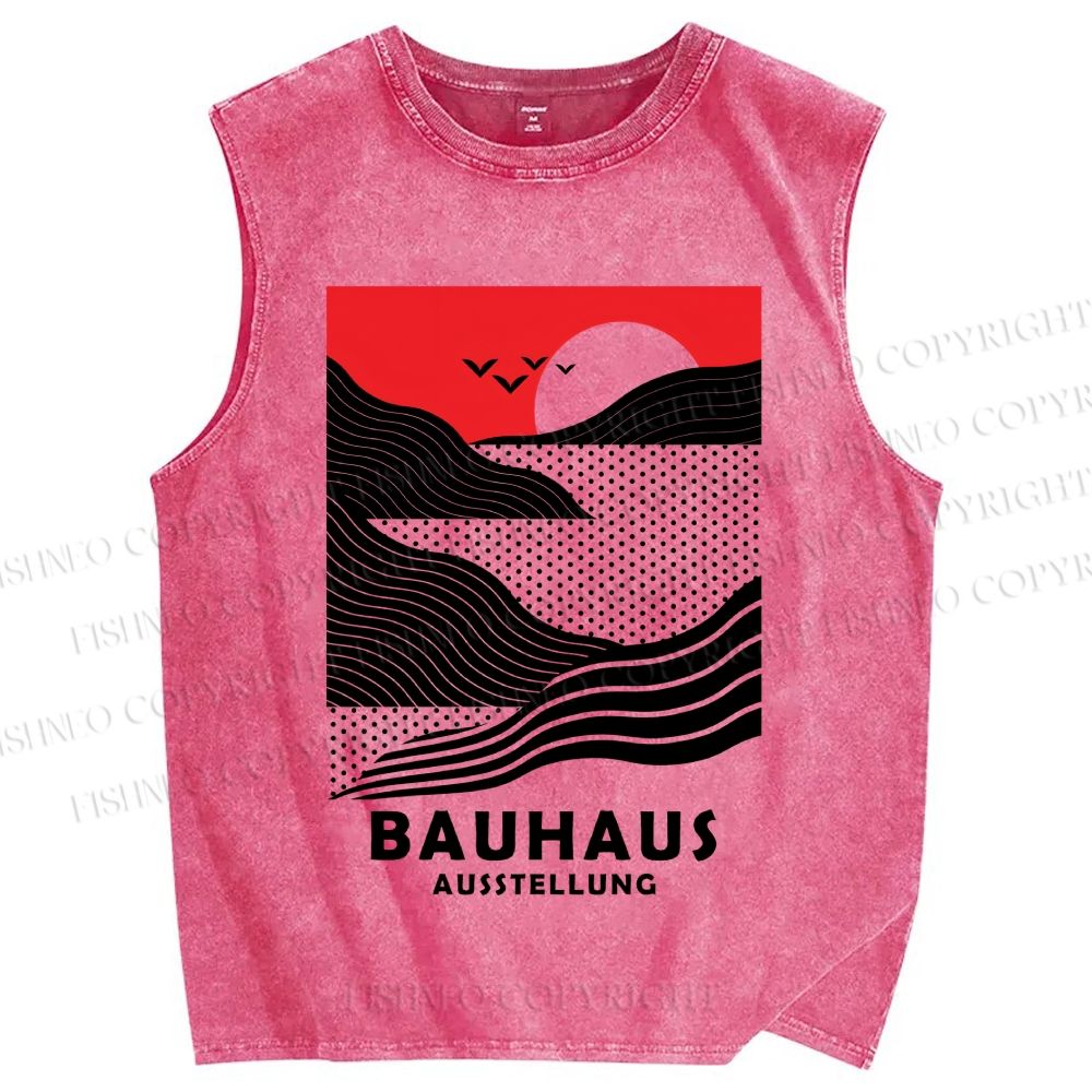 Unisex Bauhaus Wave And Sunset Printed Washed Tank Top