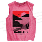 Unisex Bauhaus Wave And Sunset Printed Washed Tank Top