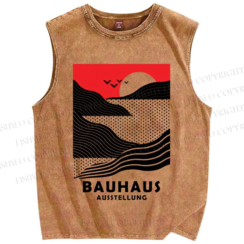 Unisex Bauhaus Wave And Sunset Printed Washed Tank Top