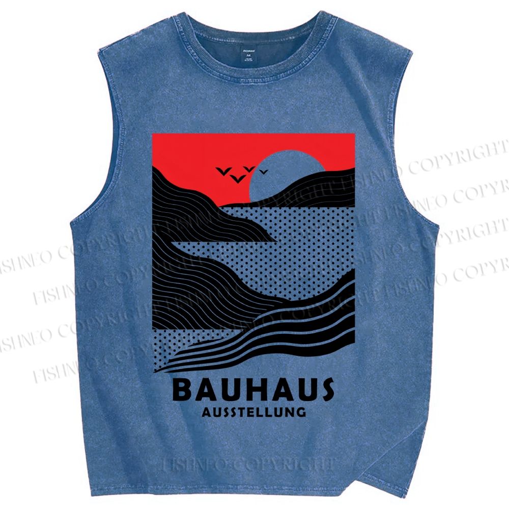Unisex Bauhaus Wave And Sunset Printed Washed Tank Top