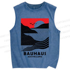 Unisex Bauhaus Wave And Sunset Printed Washed Tank Top
