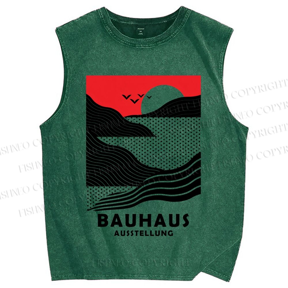 Unisex Bauhaus Wave And Sunset Printed Washed Tank Top