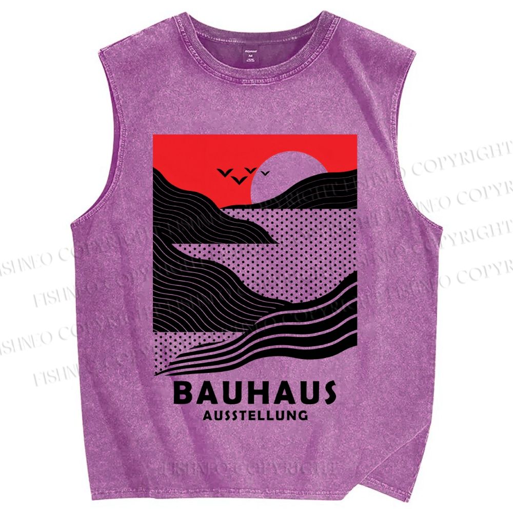 Unisex Bauhaus Wave And Sunset Printed Washed Tank Top