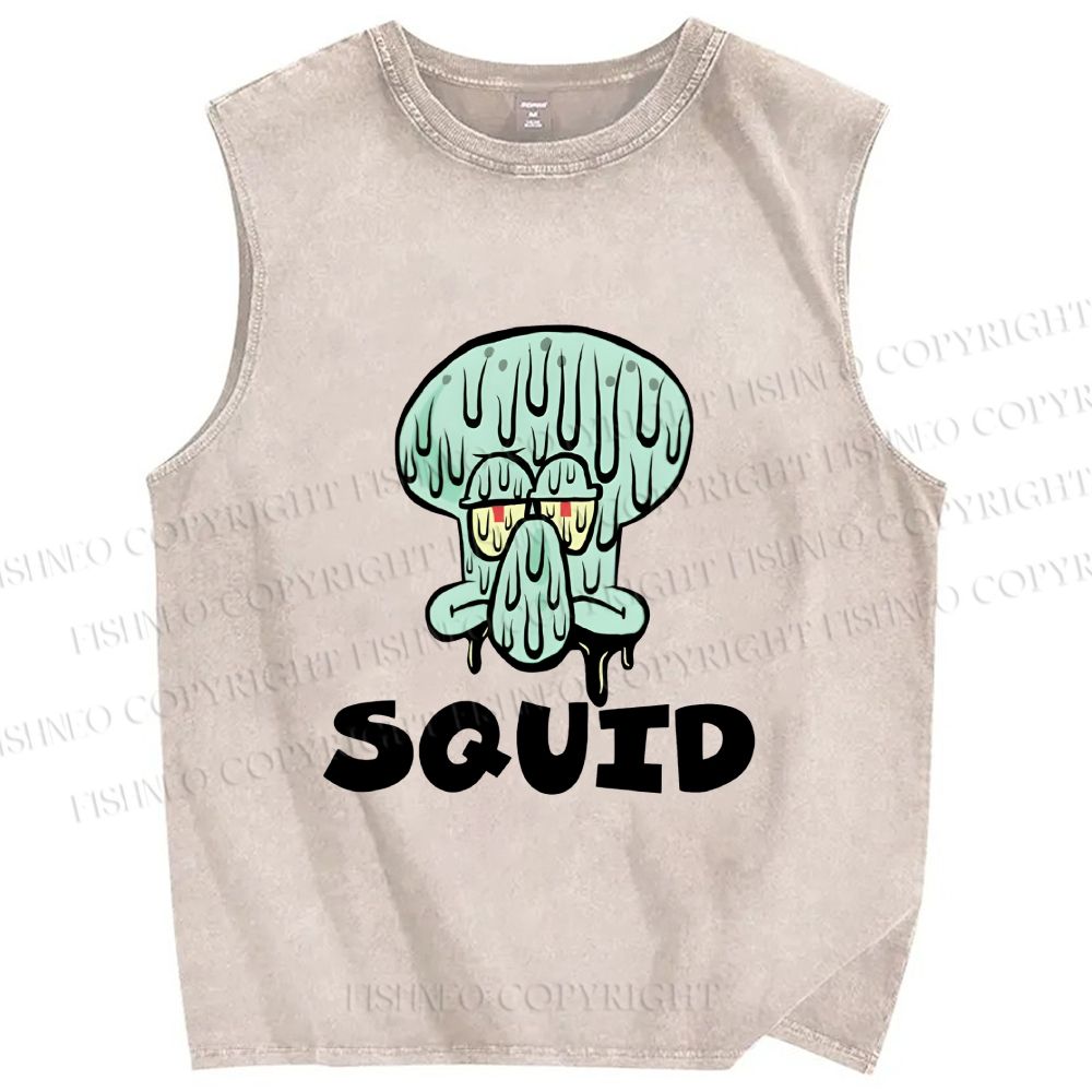 Unisex SpongeBob Squidward Printed Washed Tank Top