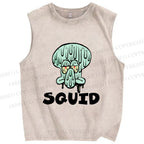 Unisex SpongeBob Squidward Printed Washed Tank Top