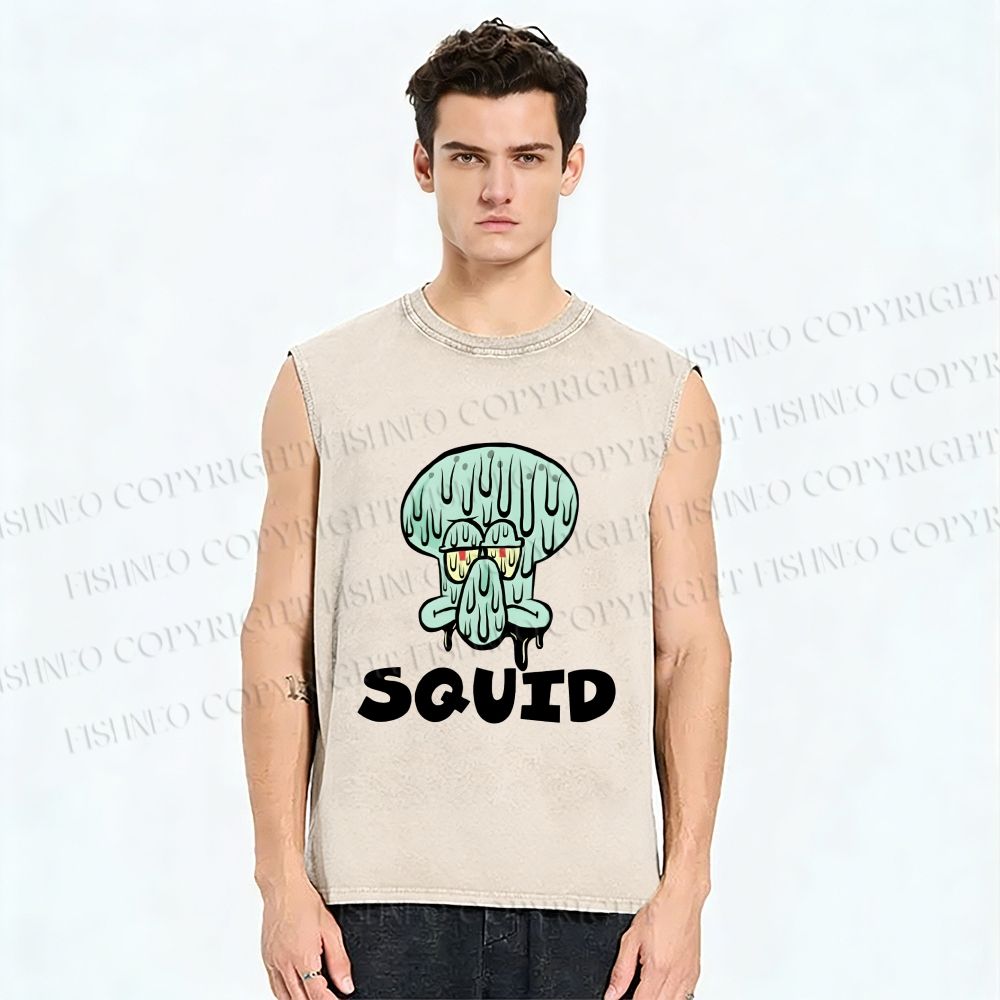 Unisex SpongeBob Squidward Printed Washed Tank Top