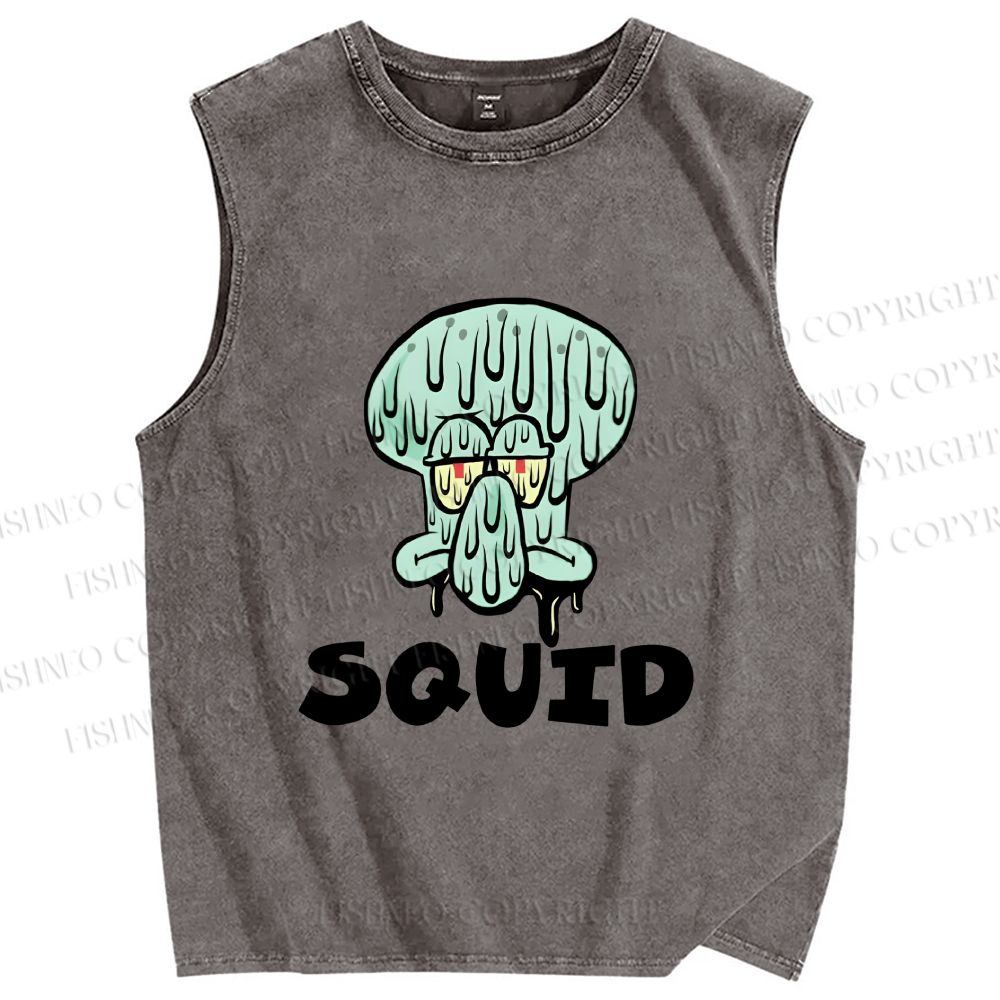 Unisex SpongeBob Squidward Printed Washed Tank Top