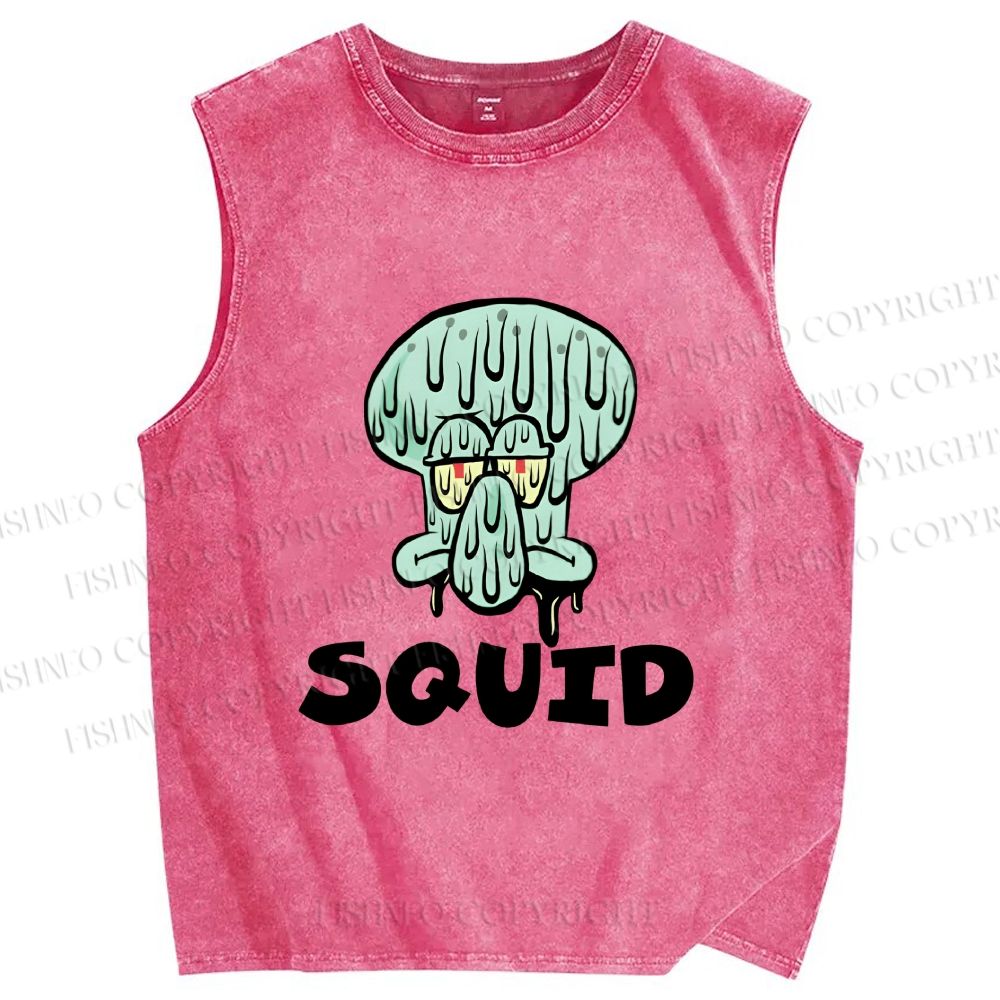 Unisex SpongeBob Squidward Printed Washed Tank Top