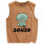 Unisex SpongeBob Squidward Printed Washed Tank Top