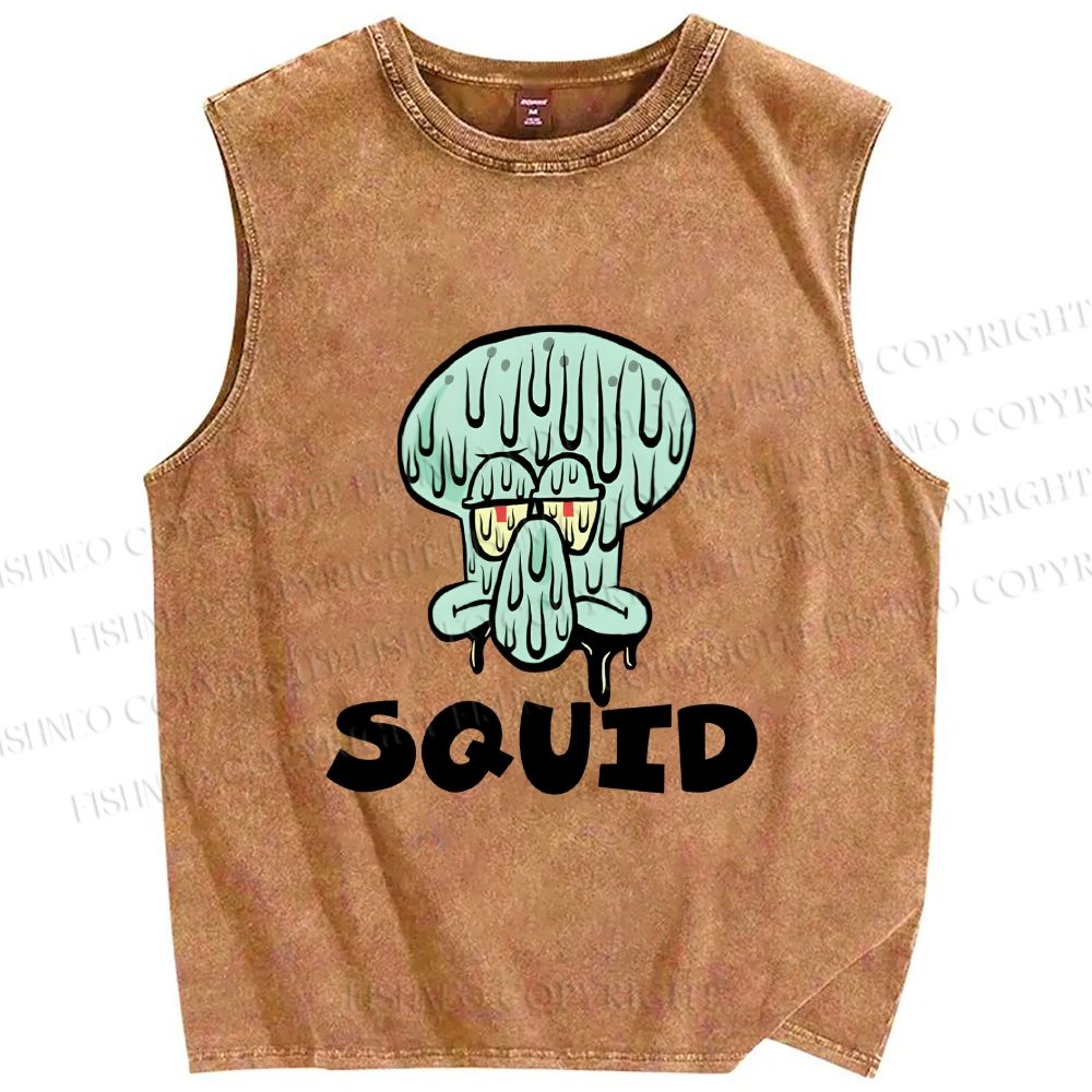 Unisex SpongeBob Squidward Printed Washed Tank Top